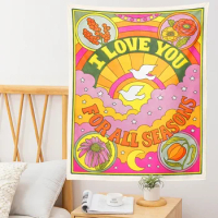 Retro Sun Moon Tapestry Rainbow Wall Hanging Colorful Boho Vintage Sunshine Tapestries background Art Home Decor poster print