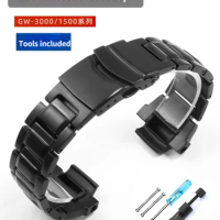 Stainless steel watch band for casio GW-3000B 3500B 2500B 2000G-1500B black metal bracelet