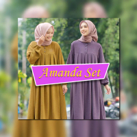 Amanda Setelan Kulot Polos Baju Muslim Wanita Dewasa Celana Panjang Melar Nyaman Motif Polos Kancing