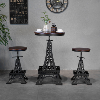 開發票 鐵藝實木吧臺椅調節椅子巴黎鐵塔凳工業風創意椅現代咖啡廳酒吧椅