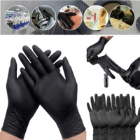 100Pcs Disposable Black Nitrile Gloves Latex Gloves Waterproof Work Safety Gloves For Household Garden Kitchen Cleaning Gloves