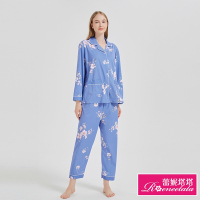 睡衣 繽紛花朵 針織棉長袖兩件式睡衣(R27210-10霧藍) 蕾妮塔塔