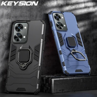 KEYSION Shockproof Armor Case for Oneplus Nord 2T 3 5G Silicone+PC Metal Ring Stand Phone Cover for OnePlus Nord CE 3 2 Lite 5G