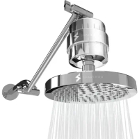 High Pressure Rain Shower Head with 23 Stage Filter Capsule &amp; Adjustable Shower Arm Extension - Shower Filter Reduces Chlorine