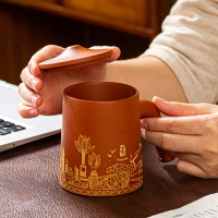 原礦紫砂茶杯帶蓋過濾內膽辦公杯創意木柄主人杯水杯泡茶杯定制