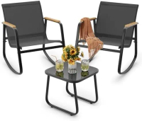 3 Pieces Patio Furniture Set Textilene Fabric Outdoor Patio Rocking Bistro Set with Wooden Armrests 