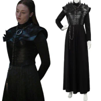 New Anime Cosplay Costume Sansa Stark Leather Jacket Black Carnival Adult Customization