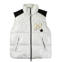 【MONCLER】品牌LOGO徽章雙向拉鍊羽絨背心(白/黑邊)