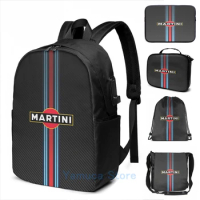 Funny Graphic print Martini Racing Stripes USB Charge Backpack men School bags Women bag Travel laptop bag