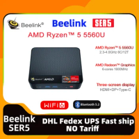 NEW Beelink SER5 AMD Ryzen 5 5560U Gaming Mini PC Office Home Design Mini PC RAM 8GB SSD 500GB WiFi6 DP PC