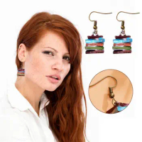 School Retro Library Pile Of Books Earrings Multicolor Holiday Fashion Woman Fashion Anniversary Books Jewelry Earrings Jew Z4L2