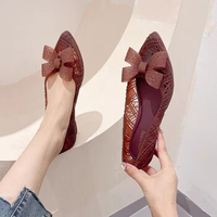 Clear Bowknot Jelly flat shoes woman pointed toe cutout summer beach shoes soft bottom bowtie pvc loafers jelly flats women