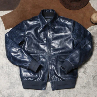 The Great Escape A2 Leather Jacket Soft Batik Cowhide Leather Jacket Vintage Lapel Men's and Women's Leather Flight Suit Jacket