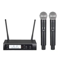 Wireless Microphone Dual Handheld Karaoke Dynamic Microphone System UHF Metal Handheld Mic System Portable Double Mics For