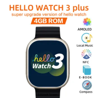 NEW Hello Watch 3 Plus Smart Watch Men AMOLED NFC Compass Smartwatch Always on Display 4GB ROM Local Music for Android IOS New