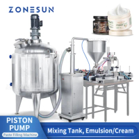 ZONESUN Mixing Feeding Filling Production Line ZS-DTPT2 Automatic Piston Pump Filling Mixing Tank Emulsify Blender Cream Shampoo