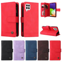 50pcs/Lot Zipper Flip Leather Phone Case For Samsung A73 M52 A22 M22 F22 A32 M32 F12 M12 A12 A52 A72 4G 5G Wallet Stand Cover