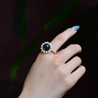 星空 藍砂石太陽花天然珍珠太陽花戒指 14k包金手工繞線戒指女