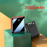 Mini Portable Power Bank with LED Light External Battery for Samsung S22 iPhone 15 14 Xiaomi 14 Powerbank Mirror Screen 20000mAh