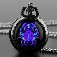 Star Sign Cancer Scorpio Gemini Aries Design Quartz Pocket Watch Men Women Pendant Necklace Clock Chain Watch Jewelry Gifts