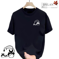 เสื้อยืด Unisex ผู้ใหญ่ คุณภาพสูง โลโก้ Totoro 002 เสื้อยืดไมโครไฟเบอร์ สีดำล้วน [เพื่อนบ้านของ Toto