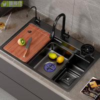 納米304不銹鋼廚房水槽納米大單槽洗菜盆洗手池洗碗槽洗杯器家用