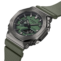 CASIO卡西歐 G-SHOCK 沉穩灰綠 金屬錶殼 八角形錶殼 GM-2100B-3A_44.4mm