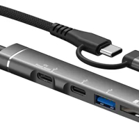 USB C Hub with Lightning Port, 5-in-1 Multi Adapter USBHUB with 2 x USB Type C Port/1 x USB3.0 Port