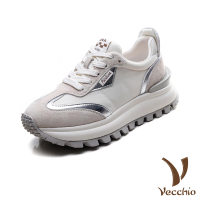 【Vecchio】真皮運動鞋/真皮復古百搭休閒美式拼接阿甘鞋 運動鞋(銀)