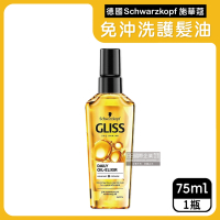 德國Schwarzkopf施華蔻-GLISS沙龍級滋養柔順免沖洗修護髮油75ml/瓶(德國小金瓶,堅果油髮膜,維他命E保濕精華)