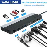 Wavlink USB C Triple Display Docking Station 4K USB Power Delivery Up to 100W USB3.0 DP/HDMI-Compatible/VGA For Windows/Mac OS