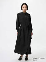 UNIQLO Gaun Kemeja Rayon wanita Shirt Dress BLACK S