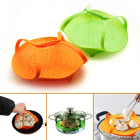 1pc Vegetable Steamer Silicone Non-slip Veggies Steamer Seafood Instant Pot Basket With Handles Healthy Cooking Tools