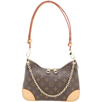 Louis Vuitton LV路易威登 M45832 Boulogne 老花塗層帆布拼牛皮鍊帶肩背腋下包(咖啡x卡其)