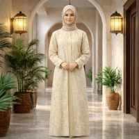 Dress Outer Butter Yellow Mewah Inner Satin Maxmara Outer Papper Silk dengan Aksen Payet Mutiara Mew