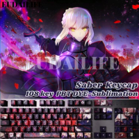 Fate Stay Night Zero Saber 108 Key PBT DYE Sublimation Cherry Profile MX Cross Axis Switch Keycap Mechanical Keyboard Game Gift