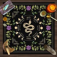 Moon Phase Snake Tarots Tablecloth Altar Cloth for Tarot Cards Plant Flower Tarots Cloth Divination Astrology Board Game Decor