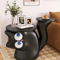 Cartoon Cat Statue Coffee Tables,Luxury,Living Room Sofa Edge Decor Side Table,Removable Table,Side Bed Tables,Wooden Tabletop