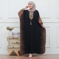 Kaftan Anisa Jumbo Motif Semprot Rayon Tebal Renda Mewah Wanita Muslim Dewasa Zipper Busui Adem Jumb