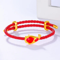 Pure 999 24K Yellow Gold Bracelet Women 3D Goldfish Bracelet