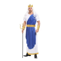 Fantasia Adulto Men Roman Mythology God of Sea King Neptune Poseidon Costumes Halloween Purim Party Carnival Cosplay Outfits2024