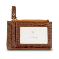 STARKE Dompet Kartu Mini Retsleting Kulit Asli Tekstur Buaya Zippered Card Holder Mini Wallet Compac