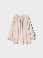 UNIQLO Blus Satin Gathered Blouse wanita Lengan Panjang PINK S