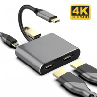 USB C Type-C Thunderbolt to Dual HD 4K USB 3.0 PD Converter Cable Dock Station Hub for PC Macbook Laptop TV Monitor