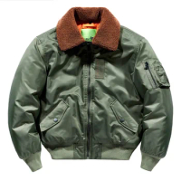 MA-1 Flight Pilot Jacket Men Winter Fur Collar Bomber Jacket Tactical Coats Thick Cotton Padded Warm Motorcycle Vintage