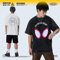 【COD】ROCK PLAN Spiderman Mask large washed tshirt live vintage shirt original brand men clothing rap