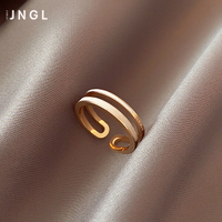 晶蕾鈦鋼雙層滴釉戒指女ins潮小眾設計輕奢素圈時尚個性食指戒子
