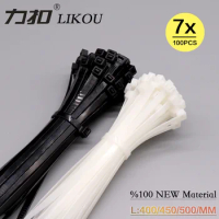 LIKOU Nylon cable ties 7x400mm/450mm/500mm 100pcs Plastic self-locking cable ties straps 100PCS WHITE/BLACK