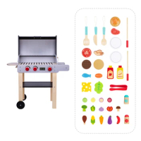 Children's barbecue table wooden kitchen toys play house simulation BBQ grill children's educational toys