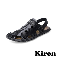 【Kiron】兩穿拖鞋 編織拖鞋/兩穿法設計縷空編織飾帶造型涼拖鞋-男鞋(黑)